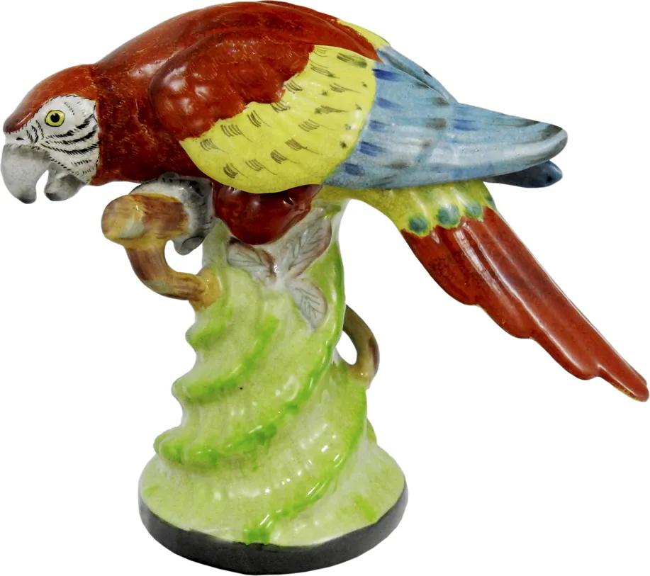 Escultura Pássaro em Porcelana Colorido - 30x10x11cm