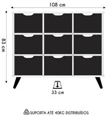 Nicho Organizador Retrô 9 Gavetas Freijó/Off White - Qmovi