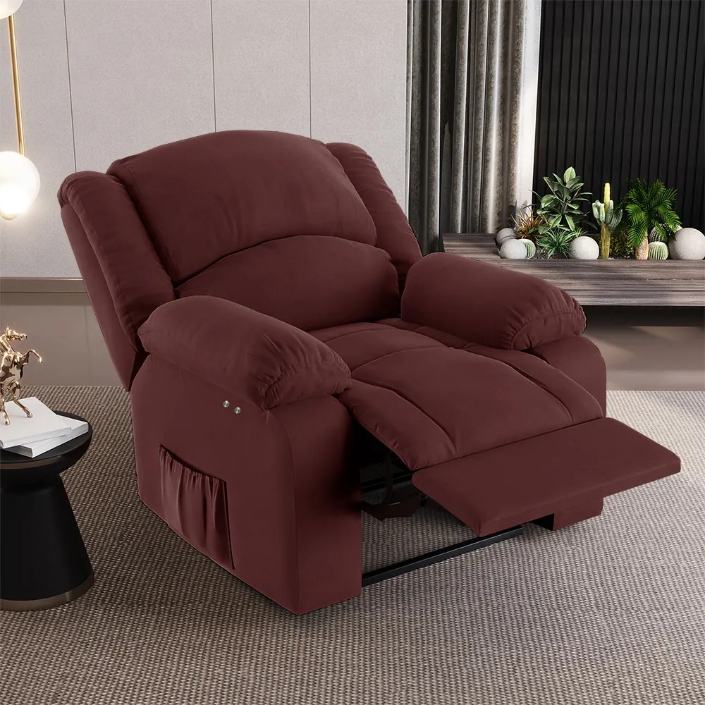 Poltrona do Papai Reclinável Sala de Cinema Madrid Power Touch Massagem USB Veludo Vinho  G23
