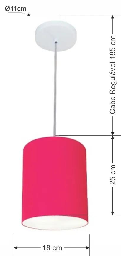 Kit/2 Lustre Pendente Cilíndrico Md-4012 Cúpula em Tecido 18x25cm Rosa Pink - Bivolt