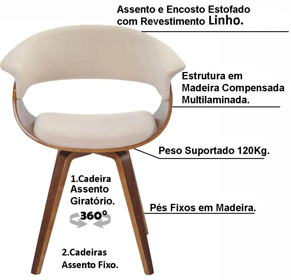 Kit 03 Cadeiras Escritório Recepção Fixa e Diretor Giratória Ohana Linho Bege G56 - Gran Belo