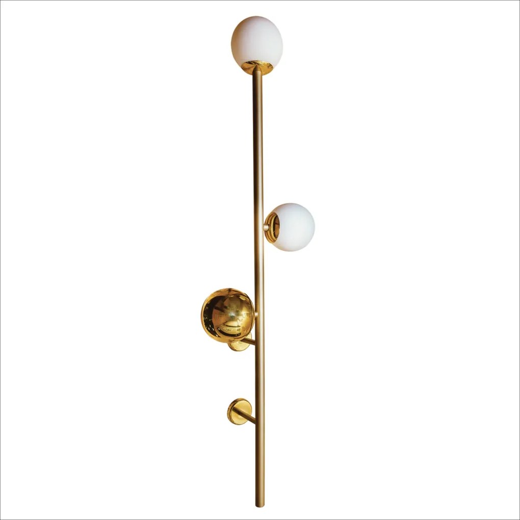 Arandela Organic Vertical 29X17X112Cm Alumínio E Globo Ø12Cm 2Xg9 Por... (BZ-M / DR-P - Bronze Metálico / Dourado Brilho Polido Verniz)