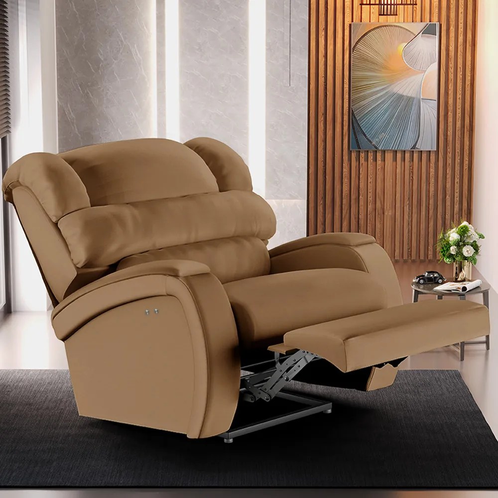 Poltrona do Papai Reclinável Napoli Power Touch Massagem PU F FH1 - D'Rossi - Caramelo