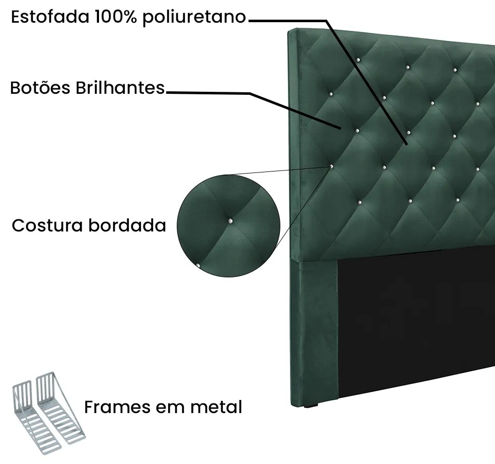 Cabeceira Cama Box Casal 140 cm Tania Veludo Verde S04 - D'Rossi