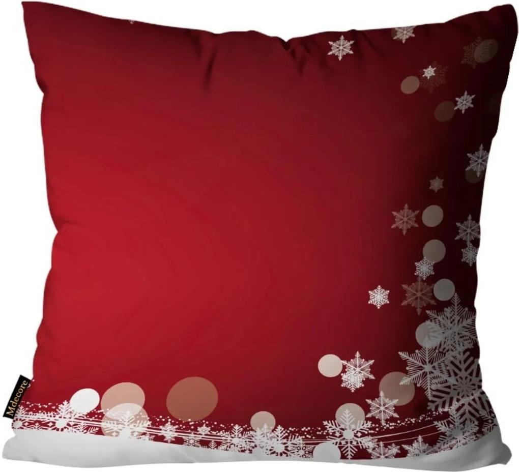 Almofada Premium Cetim Mdecore Natal Flocos de Neve Vermelha 45x45cm