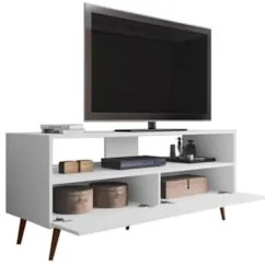 Rack para Sala Bancada de TV 55 Pol 136cm Pés Retrô Senna Z34 Branco -