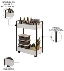 Carrinho Gourmet de Apoio Industrial 2 Prateleiras Sara M24 Branco/Pre