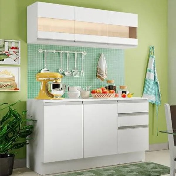 Cozinha Compacta 100% MDF Madesa Smart 120 cm Modulada Com Balcão e Tampo Branco