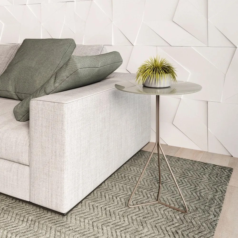 Mesa Lateral Gracie Redonda Tampo Vidro Pés em Metal Design Contemporâneo