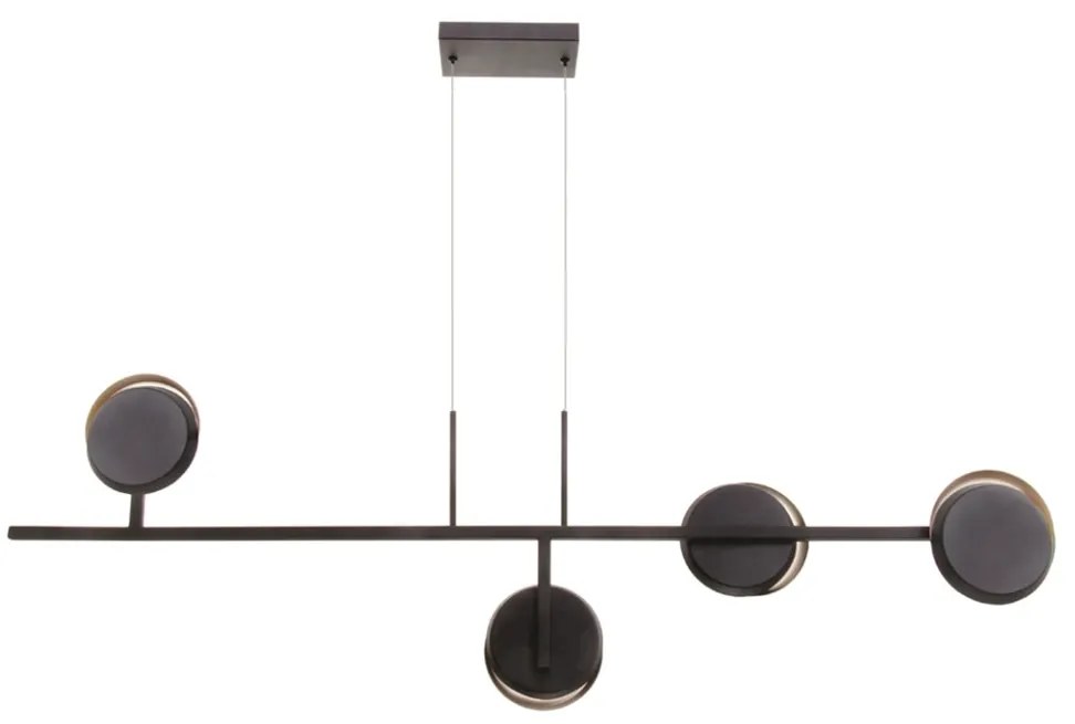 Pendente Eclipse Linear Assimetrico 120X10X35Cm Discos Metal Aluminio... (PRETO / COBRE BRILHO, 220V)