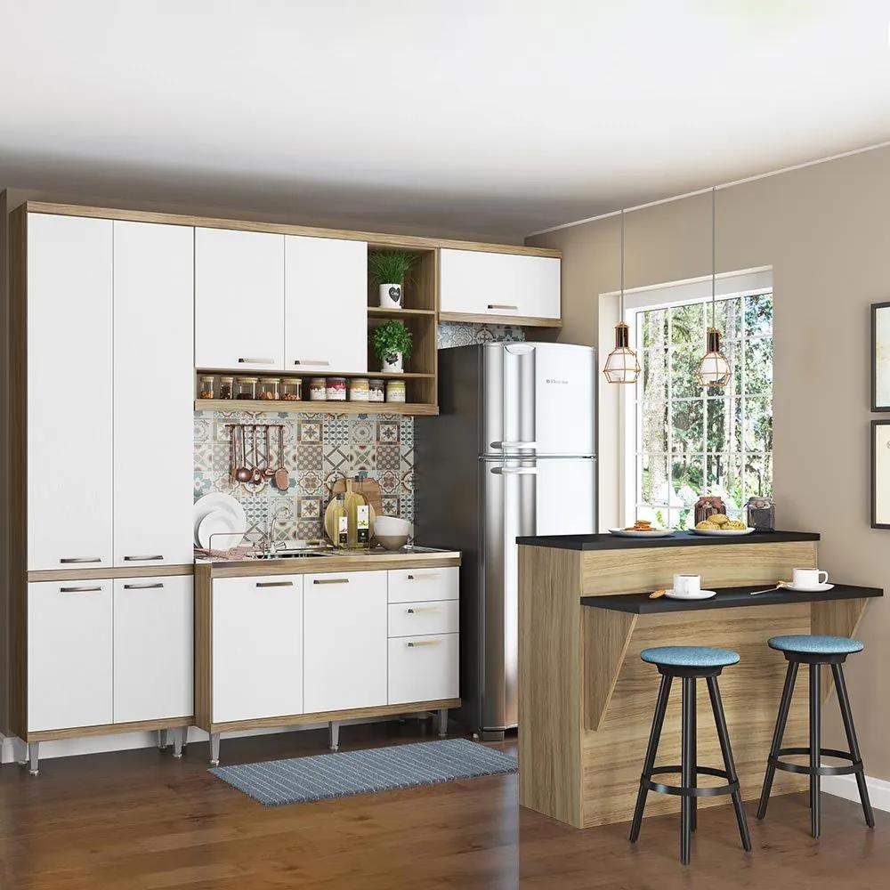 Cozinha Compacta 11 Portas Sem Tampo C/ Bancada 5845 Branco/Argila - Multimóveis