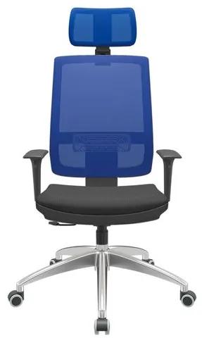 Cadeira Office Brizza Tela Azul Com Encosto Assento Aero Preto RelaxPlax Base Aluminio 126cm - 63555 Sun House