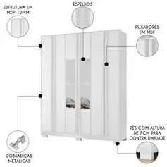 Guarda Roupa Casal 6 Portas 4 Espelhos Califórnia Carvalho Branco/Bran