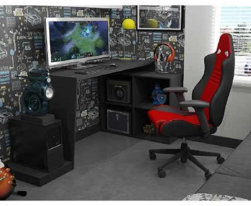 Mesa Para Computador Gamer 4 Nichos Bmg 03 - Preto