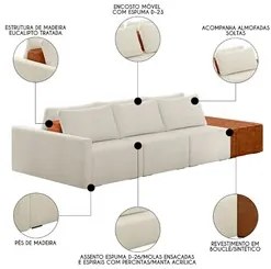 Sofá Ilha Modular Living com Puff 342cm Georgia K04 Bouclê Bege/Carame