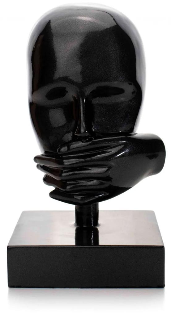 Escultura Decorativa Máscara Silêncio em Cerâmica Grafite 25x15 cm - D'Rossi