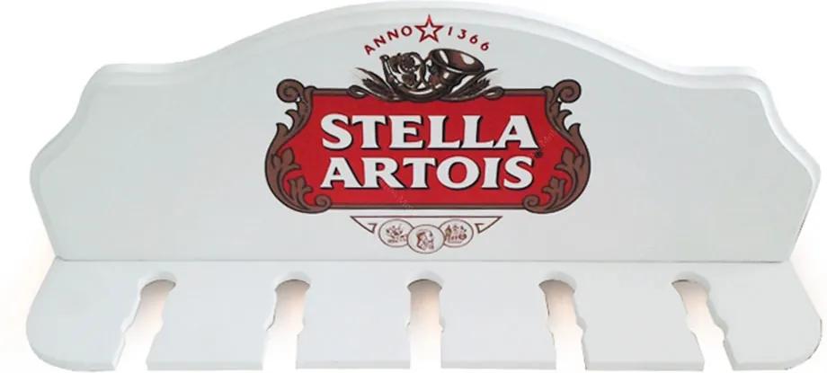 Porta-Espeto Stela Artois Branco e Vermelho em Madeira - 40x15 cm