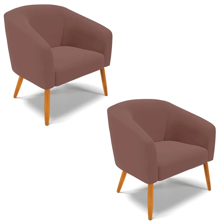 Poltrona Decorativa Pé Palito Castanho kit 2 Stella Veludo D03 - D'Rossi - Rose