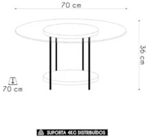 Mesa de Centro Redonda Tampo de Vidro Mindy H01 Castanho - Mpozenato