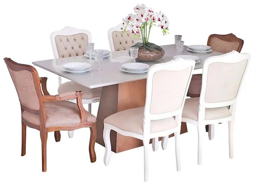 Conjunto Sala de jantar Mesa Bonnie com 4 Cadeiras e 2 Poltronas Luix XV - Wood Prime 38714