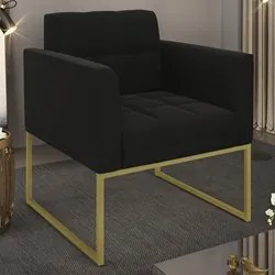 Poltrona Decorativa Base Industrial Dourado Ana Suede Preto - Ibiza