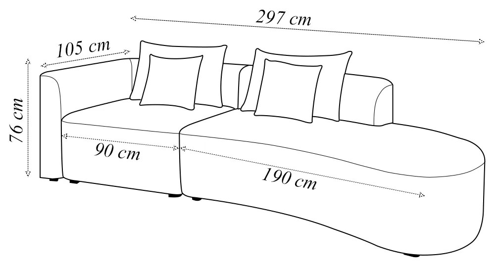 Sofá Curvo Decorativo Kimiko 297Cm 4 Lugares Sala de Estar com Chaise Veludo Marrom G52 - Gran Belo