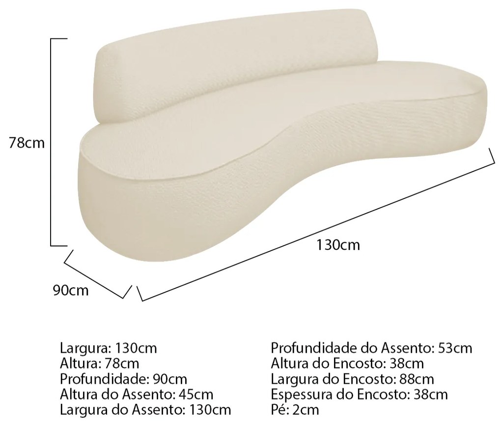 Sofá Curvo 130cm 2L e 2 Poltronas Orgânico Escritório Recepção Sala Amsterdã Linho - ADJ Decor