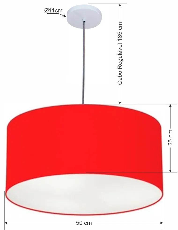 Pendente Cilíndrico Vivare Free Lux Md-4386 Cúpula em Tecido - Vermelho - Canopla branca e fio transparente