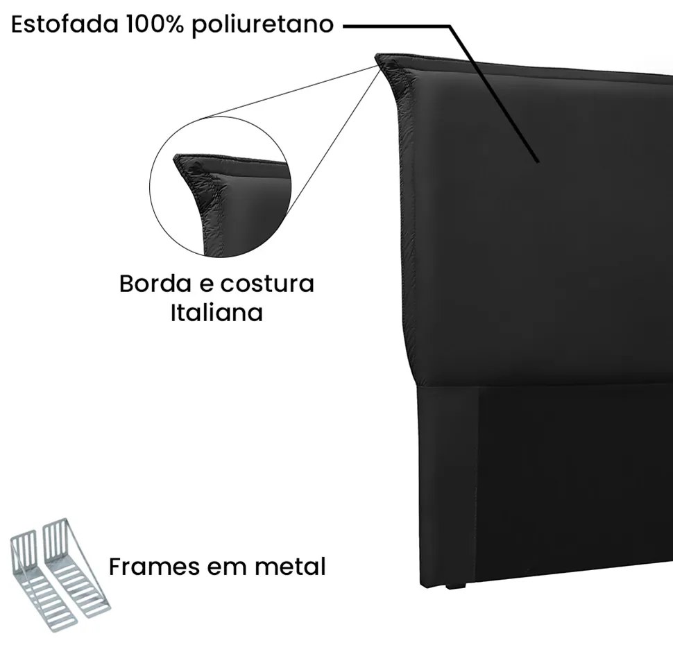 Cabeceira Garden Para Cama Box Solteiro 90 cm Corino - D'Rossi - Preto