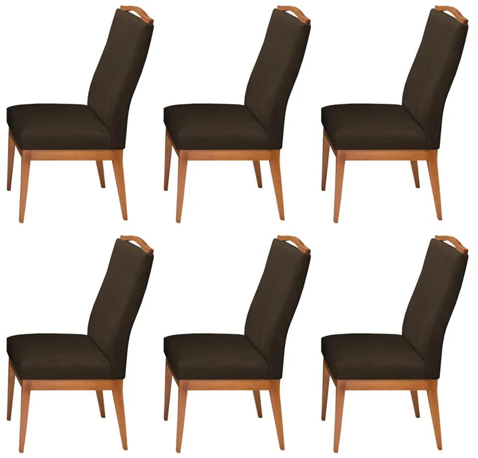 Conjunto 6 Cadeiras Decorativa Lara Aveludado Marrom