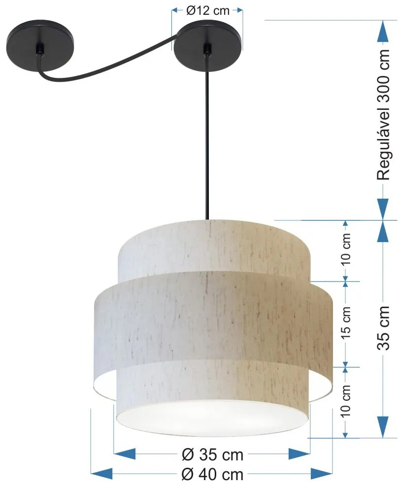 Lustre Sala de Jantar Com Desvio Vivare Md-4397 Cúpula em Tecido 40cm