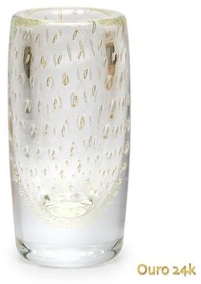 Vaso Cilíndrico 2 Tela Transparente com Ouro Murano Cristais Cadoro