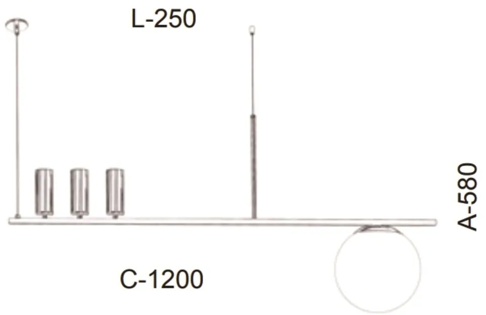 Pendente Retangular Tubo E Vidro Assimetrico 120X25X58Cm Metal E Globo... (BRANCO, AMBAR)