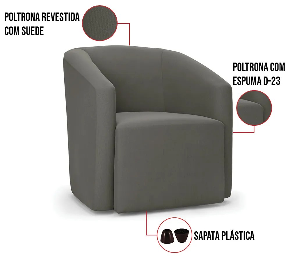 Poltrona Decorativa Orgânica Kit 2 Stella Max Suede D03 - D'Rossi - Grafite