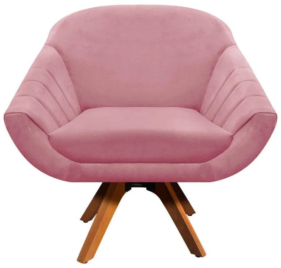 Poltrona Giratória Giovana Suede Base Madeira MM30 D'Rossi - Rose