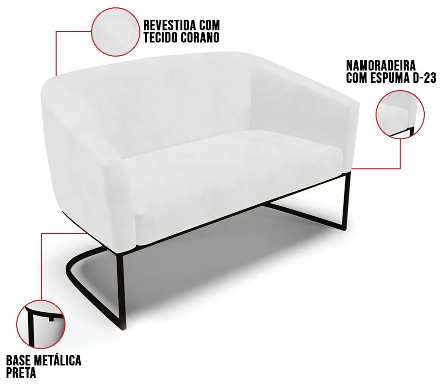 Sofá 2 Lugares Namoradeira Industrial Preto Stella Sintético PU D03 - D'Rossi - Branco