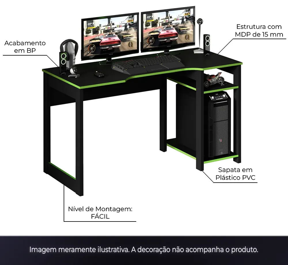 Mesa para Computador Notebook Desk Game DRX 5000 Preto - Móveis Leão