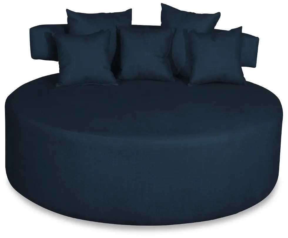 Sofá Chaise Eva Redondo 02 Lugares Suede Azul Marinho