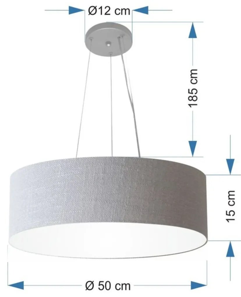 Lustre Pendente Cilíndrico Md-4134 Cúpula em Tecido 50x15cm Rustico Cinza - Bivolt