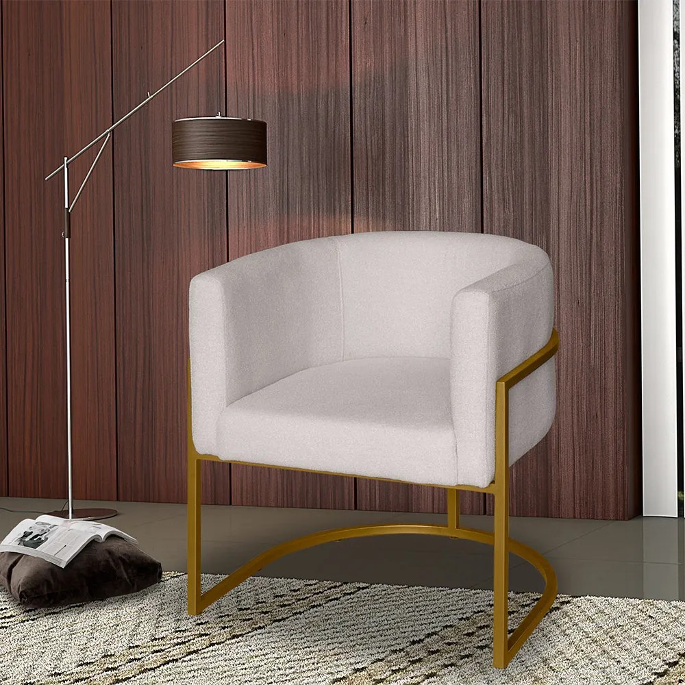 Poltrona Base Industrial Dourado para Sala Lety Blouclê Off White