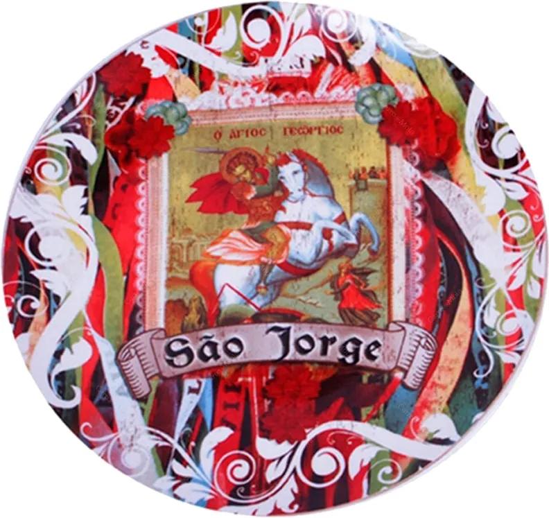 Prato de Parede São Jorge Vermelho em Cerâmica - 20x20 cm
