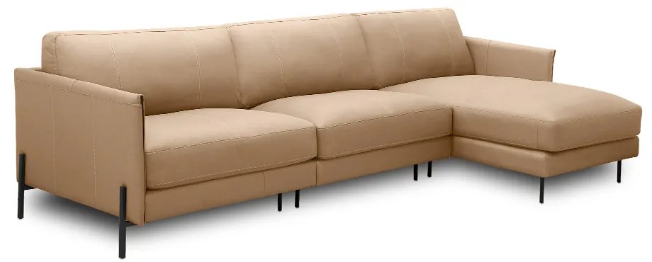 Sofá Decorativo Karine 5 Lugares Sala de estar 330cm com Chaise Pés em Aço Couro Nude G88 - Gran Belo