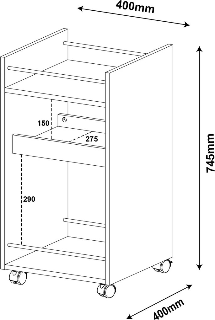 Carrinho Bar Compacto Bremen com Rodízios 40cm Preto