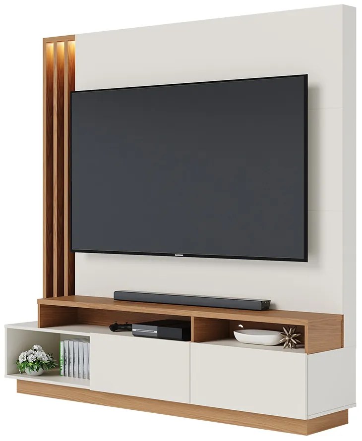 Estante de TV 65 Polegadas 180cm com Led Radaelli C04 - D'Rossi - Freijó e Off White Matte
