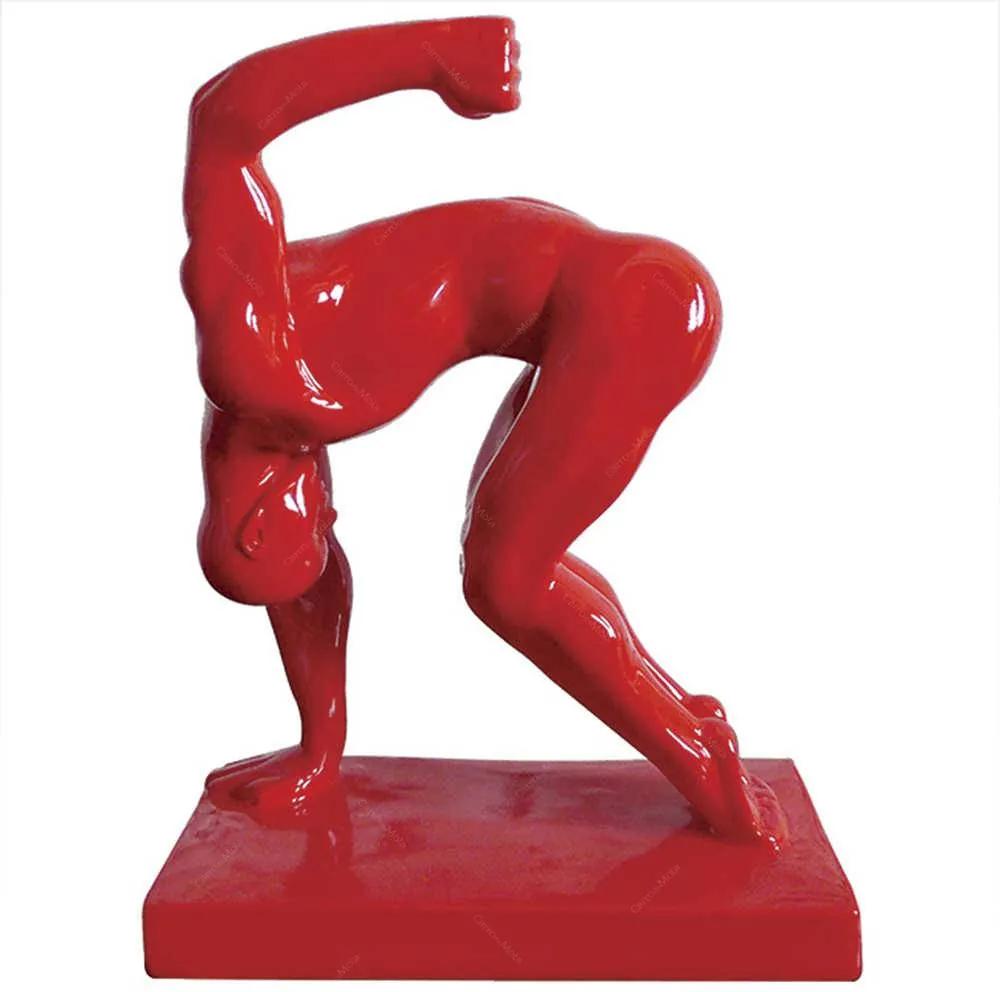 Escultura Yogin Mão no Chão Vermelho em Resina - Urban - 27x22 cm