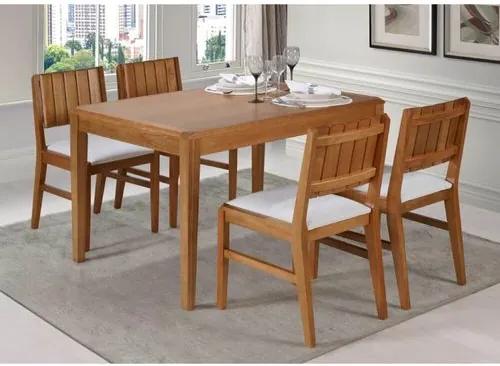 Conjunto Mesa de Jantar Angra 120 cm com 4 Cadeiras Estofadas-Mel