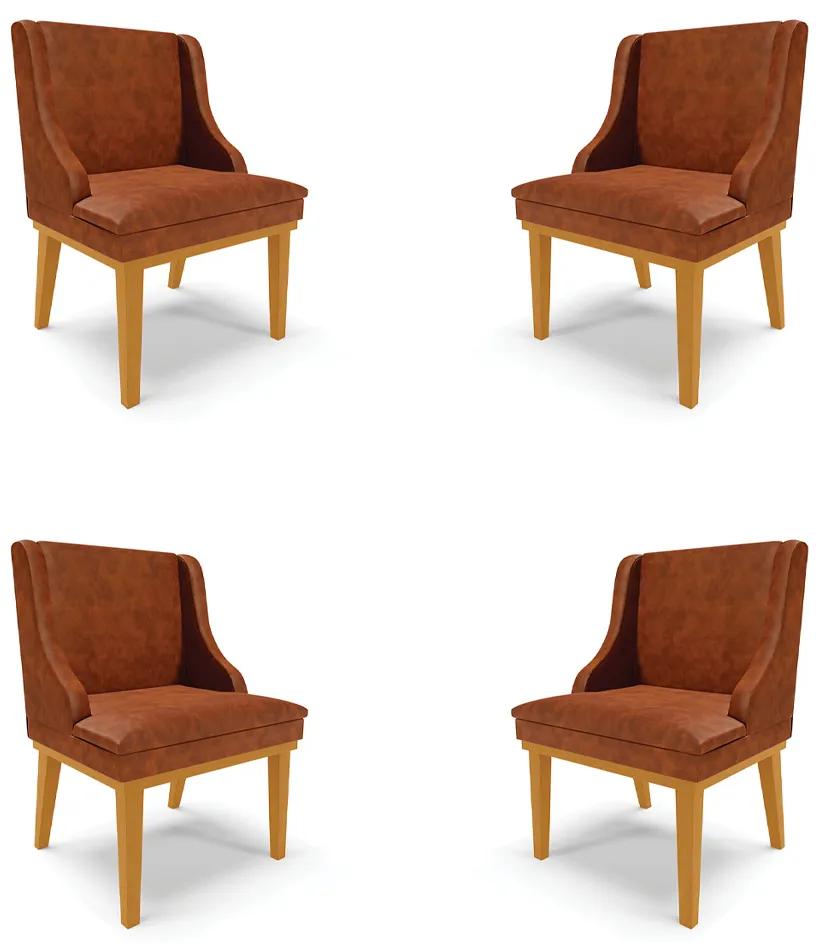 Kit 4 Cadeiras Decorativas Sala de Jantar Base Fixa de Madeira Firenze PU Nozes/Castanho G19 - Gran Belo