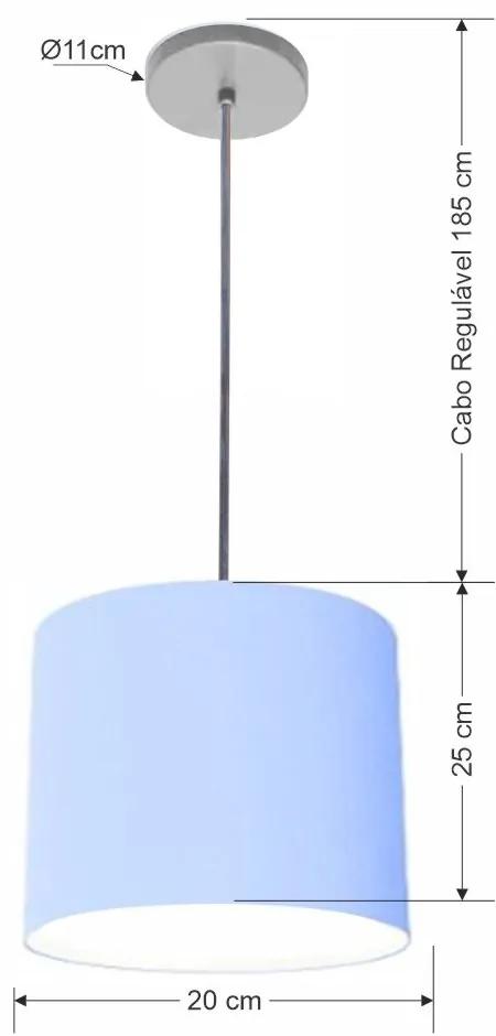 Luminária Pendente Vivare Free Lux Md-4106 Cúpula em Tecido - Azul-Bebê - Canopla cinza e fio transparente