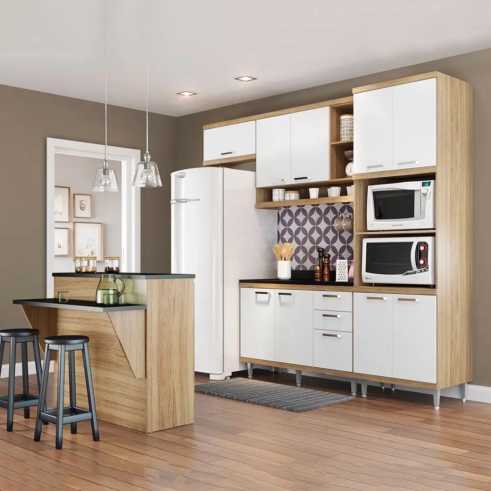Cozinha Compacta com Tampo 11 Portas 3 Gavetas 5844 Argila/Branco - Multimóveis