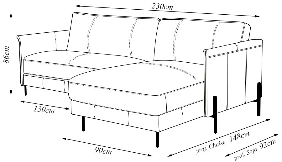 Sofá Decorativo Karine 3 Lugares Sala de estar 230cm com Chaise Pés em Aço Couro Fendi G88 - Gran Belo